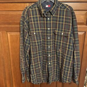 Vintage Tommy‎ Hilfiger Shirt Adult Extra Large XL Blue Green Crest 90s Mens